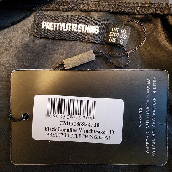 NWT PLT PrettyLittleThing Black Longline Windbreaker Size 6 - Picture 14 of 16